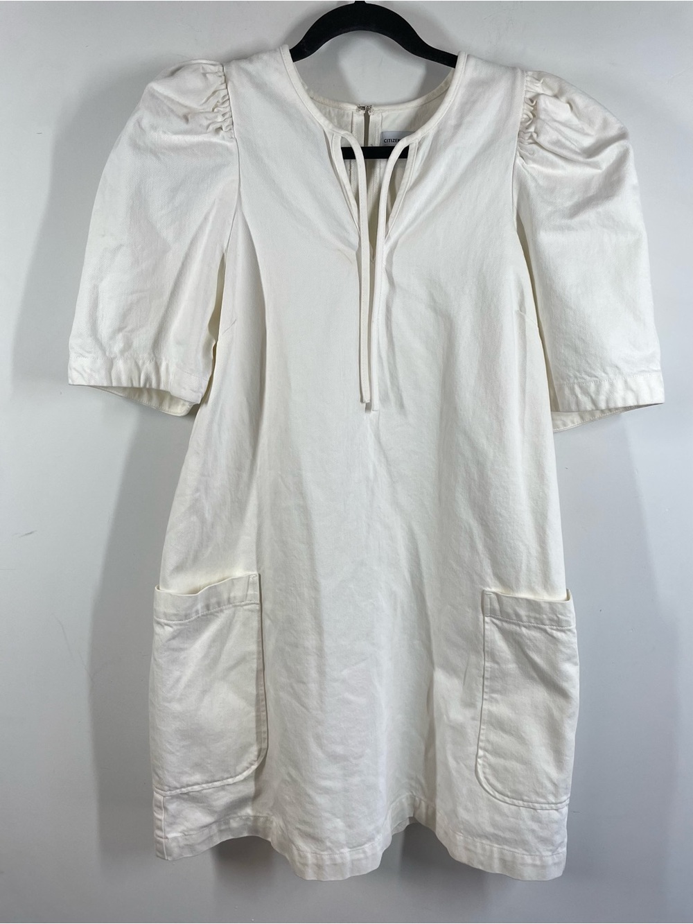 Citizens of Humanity White Denim Mini Dress Large Puff Sleeve Cottagecore Boho